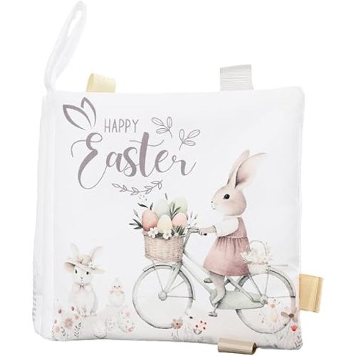 Ali+Oli Easter Baby Sensory Book – Crinkle Bunny Cloth Book with Taggies for Infants 0-12 Months – Peek-a-Boo Egg Hunt Toy with Textures – Soft Springtime Gift 6x6 in (Easter)