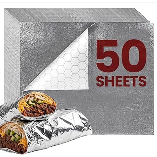 100 Packs Heavy Duty Insulated Aluminum Foil Sheets – 14" x 10.3" Disposable Food Wraps for Sandwiches, Burritos, BBQ, Burgers, Hot & Cold Food