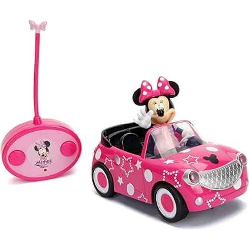 Disney Junior 7.5" Minnie Mouse Roadster RC Control Remoto Auto Rosa 27MHz, Juguetes para Niños, Rosa con Estrellas y Lunares