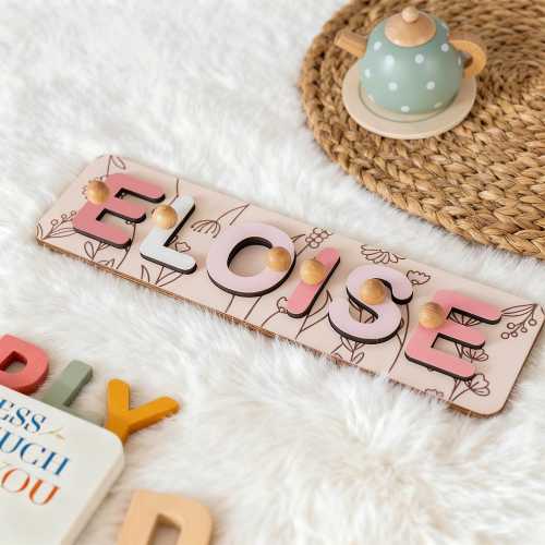 Personalized Baby Name Puzzle,1st Birthday Gift For Baby,Patterned Flower Baby Puzzle,Toys For Toddler,Nursery Decor,Baby Girl Busy Board