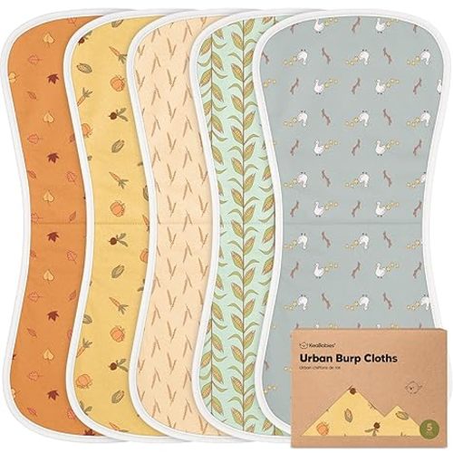 Organic Burp Cloths Baby Boy & Girl - 5-Pack Super Absorbent Cotton Burping Cloths for Babies, Soft & Plush Newborn Spit Up Rags, Infant Towels for Milk Spit Up, Unisex, Large 21" x 10" (Countryside)