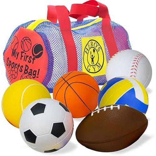 My First Sports Bag! 6-Pack of 3.5 inch Foam Balls with Gym Bag, Kids and Toddlers 3+, Toddler Sports Balls