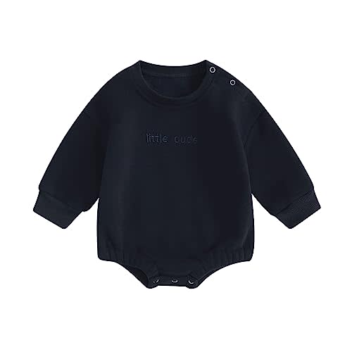 allshope Newborn Baby Boy Fall Outfit Romper Little Dude Embroidery Long Sleeve Jumpsuit Bodysuit Infant Winter Clothes