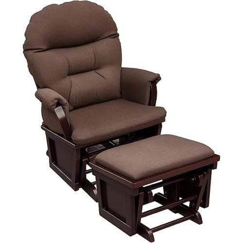 HOMCOM Nursery Glider Rocking Chair with Ottoman, Thick Padded Cushion Seating and Wood Base, Brown