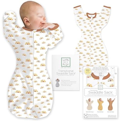SwaddleDesigns Transitional Swaddle Sack, Arms Up Half-Length Sleeves & Mitten Cuffs, Swaddle for Newborn Transition to Baby Sleep Sack Wearable Blanket, Med, 3-6 mo, 14-21 lb, Watercolor Sunny Days
