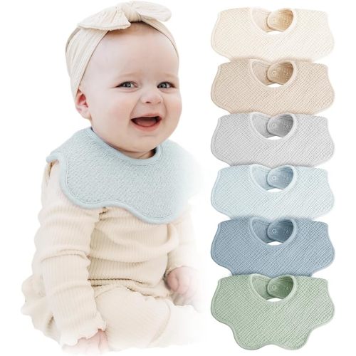 Konssy Muslin Baby Bibs 100% Cotton Absorbent Bandana Drool Bibs for Teething and Drooling, 6-Pack for Baby Boys & Girls