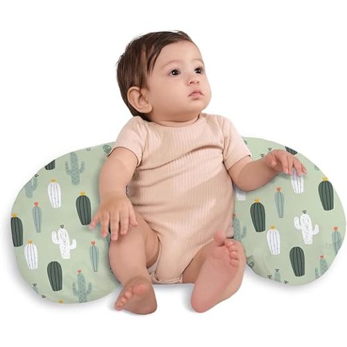 Little Grape Land Nursing Pillow,Upgraded Breast Feeding Pillow for Mom,Breastfeeding & Bottle Feeding for 0–12 Months, Soft Machine Washable Cover with Firm Breathable Filling for Tummy Time, Cactus