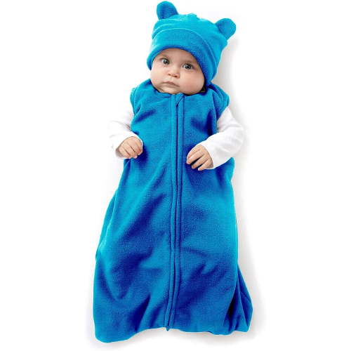 Cuddle Club Fleece c Swaddle Blanket Baby Sleeping Bag, Bear Blue Small