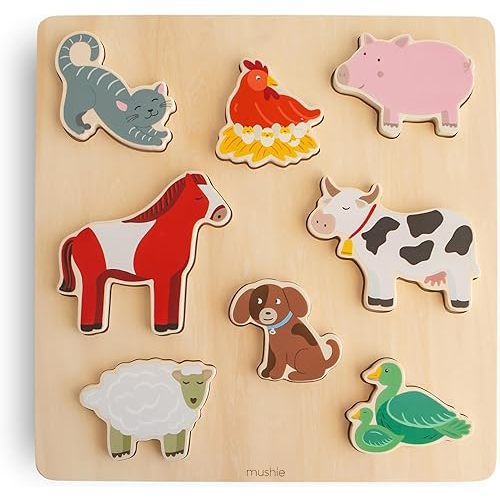 mushie Wooden Farm Puzzle | for Kids 3 Years+ | Preschool Educational & Toddler Montessori Toys (8 pcs)