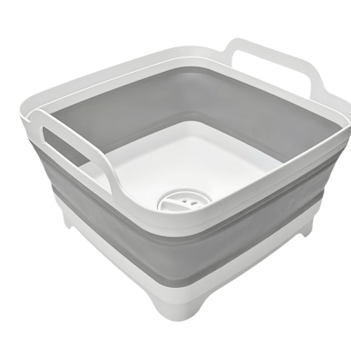 MontNorth Collapsible Wash Basin 9L, Foldable Dish Tub with Drain Plug, Portable Collapsible Dish Basin, Camping Sink for Washing Dishes, Laundry & Kitchen Use,Gray