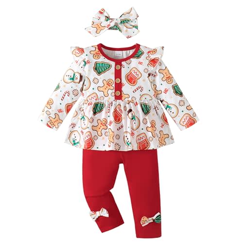 YWFSHOP Baby Girl Clothes Outfits Ruffle Sleeve Shirt Top and Pants Toddler 3 Piece Set Fall Winter