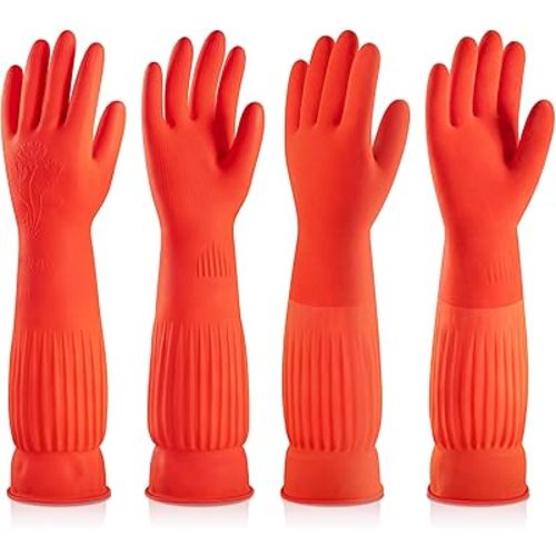 ThxToms 17" Rubber Dishwashing Gloves, Cotton Lined Kitchen Gloves, 2 Pairs