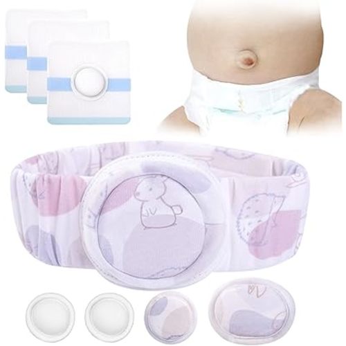 Umbilical Hernia Belt Kit for Baby, Baby Belly Button Band, Hernia Belt with 4 Compression Pads and 3 Navel Patches, Infant Abdominal Binder Set, Umbilical Cord Cover for Newborn(S Pattern Purple)