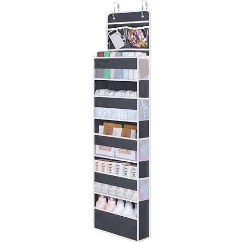 Univivi Over The Door Organizer, 6 Shelf Door Hanging Organizer Nursery Door Storage with PVC Pockets 8 Side Pockets for Bathroom,Cosmetics and Nursery Baby Essential