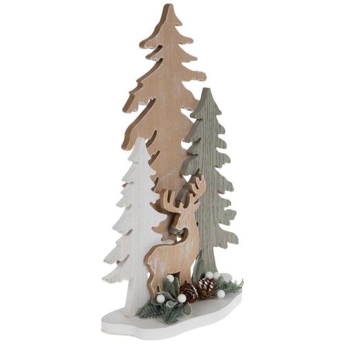 Reindeer & Evergreen Forest Wood Decor