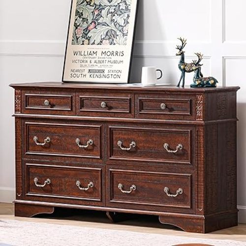 55" W Farmhouse Chest of Drawer 7 Drawer Dresser for Bedroom Closet Hallway