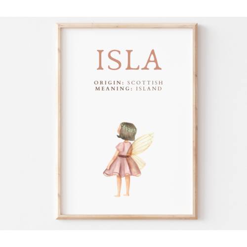 Isla, Name Art Poster, Name Meaning, Girl Gift, Pink Nursery Decor, Instant download, printable