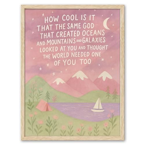 KensTro Natural OAK Wood Same God Creation Framed Wall Art,12x16in Inspirational Christian Bible Canvas Art,Mountain Nursery Decor,Pink Set of 1 for Christian Girly Dorm Gift for Girl Adoption Gifts