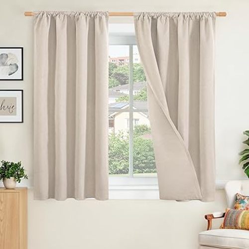 BGment Linen 100% Blackout Curtains 54 Inch Length, Rod Pocket Natural Thermal Insulated Drapes Light Blocking for Bedroom Living Room Windows Privacy, 2 Panels Set, Each Panel 42 Inch Wide