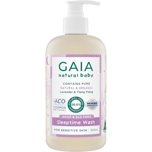 GAIA Natural Baby Sleeptime Wash | Certified Natural | Suitable for Newborns | Sensitive Skin formula | organic Lavender | organic Chamomile | Soap & SLS Free | Perfume Free | Australian Made - 500mL