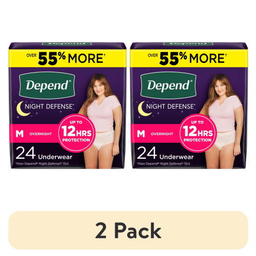 (2 pack) Depend Night Defense Incontinence Underwear for Women, Adult Diapers, M, 24 Count