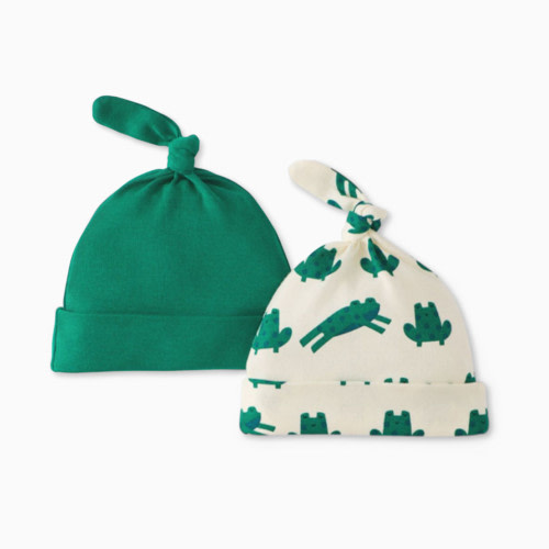 Hanna Andersson Baby Organic Cotton Top Knot Hat (2 Pack) - Ribbit Ribbit, Newborn