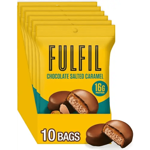 FULFIL Protein Snack Bites, Chocolate Salted Caramel Flavored, Gluten Free with 16g Protein per serving, 7 Bites per Bag (10 Bags)