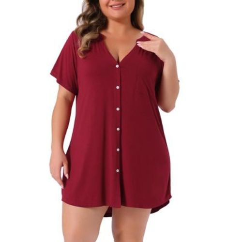 Women's Plus Size V Neck Button Down Curved High Low Hem Mini Nightgowns - Agnes Orinda