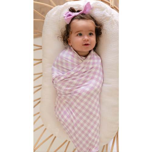 Infant Swaddle in Purple Gingham
