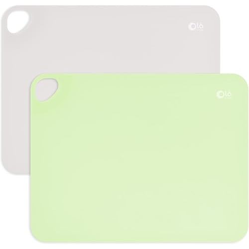 Olababy Fold N Go Silicone Placemat w Travel Case | Dishwasher Safe, BPA Free, Non-Slip, Waterproof | Mini Dining Mat for Infants, Babies, Toddlers and Kids (2, Pearl/Kiwi)