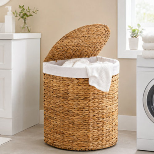 Bungalow Rose Half Round Laundry Hamper W/ Lid & Handles, Half Moon Laundry Basket, W/2 Removable Liner | Wayfair