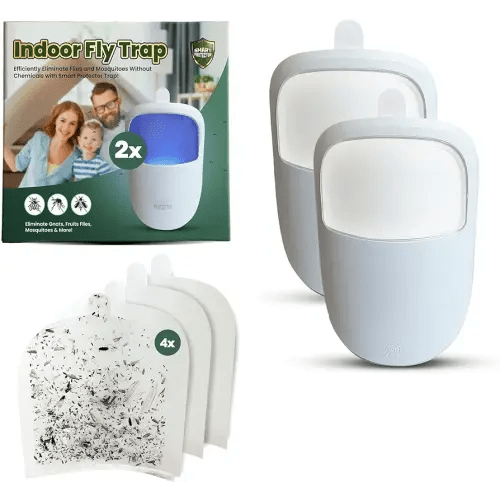 Electronic Bug Trap with Smart UV Light Kit - 2 Devices + 4 Glue Bars - 3 in 1, LED Lamp, Light Sensor - Pet-Friendly, No Harmful Chemicals, Refillable - Bivolt 6ft Wide Range - SMART PROTECTOR