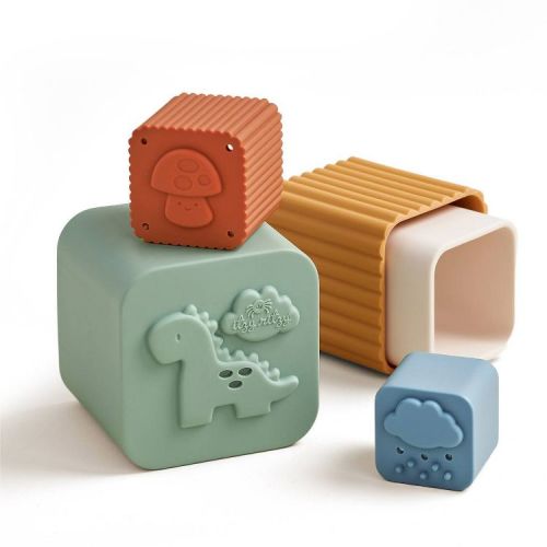 Itzy Ritzy Stacking and Nesting Cups Bath: Silicone, Fine Motor Skills Development, 5-Piece Set
