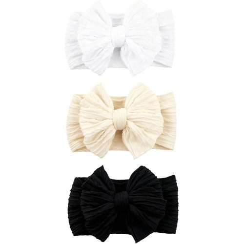 Baby Bows Headbands Nylon Hairbands, Black White Beige, mid