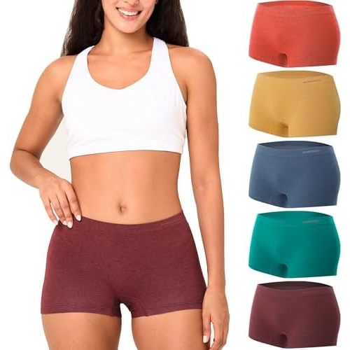BAMBOO COOL Womens BoyShorts Underwear Seamless Boxer Briefs Mid Rise Full Coverage Breathable Stretch Ladies Panties 5 Pack