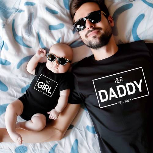 Daddy or Baby Shirt, Her Daddy / His Girl Est. Year, Matching Personalized T-Shirt, New Dad Gift, Fall Family Photo Outfit