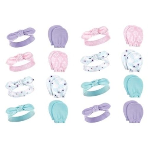 Hudson Baby Infant Girl 16Pc Headband and Scratch Mitten Set, Peacock, 0-6 Months - Peacock
