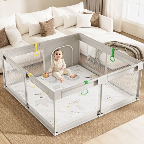 Fodoss Baby Playpen with Mat ,59 x59 In Playpen for Babies and Toddlers, Indoor & Outdoor Activity Center, Safety Baby Fence (59×59×26inch)
