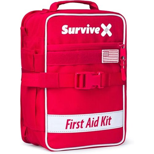 Large First Aid Kit for Car, Travel & Home - Emergency Kit for Hiking, Camping, Backpacking and Outdoors - Includes Zip Stitch Wound Closure Strips - FSA HSA Approved