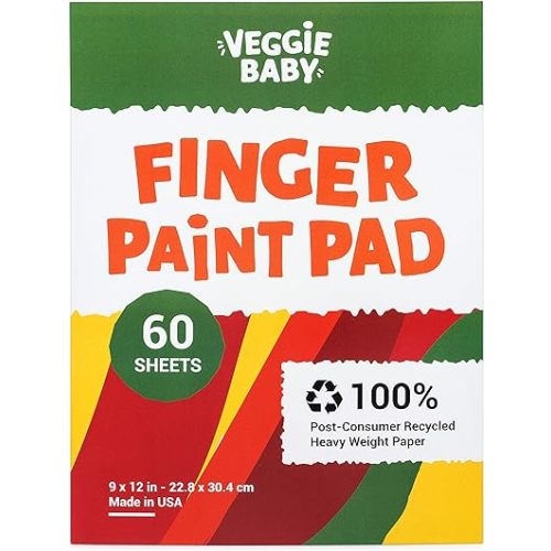 Veggie Baby Art Paper Pad for Finger Painting, Drawing and Coloring, 60 Sheets, Kid’s and Toddler’s Multimedia Paint Use, Unwaxed Heavy Stock for Crayons and Projects