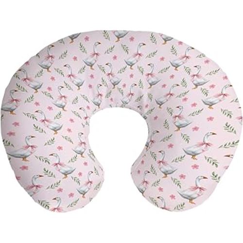 Cute Geese Boho Floral Nursing Pillow Covers Farmhouse Geese Pink Bows Stretchy Soft Nursing Covers for Breastfeeding Pillow Farm Animal Slipcover for Baby Girls Boys Newborn
