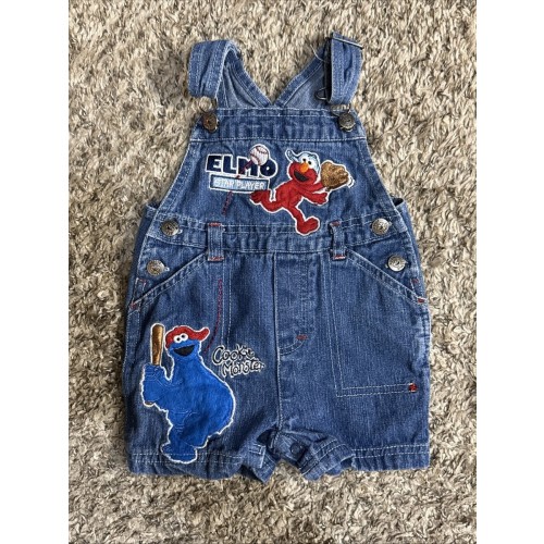 Vintage Y2K Elmo Star Player & Cookie Monster Baseball Overalls 3M-6M Toddler