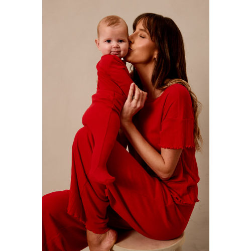 Red Pointelle Short-Sleeve Women’s Sleep Set