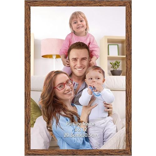 Giftgarden 8x12 Picture Frame Walnut Brown, 8 by 12 Thin Photo Frame for Wall Tabletop Display, Single