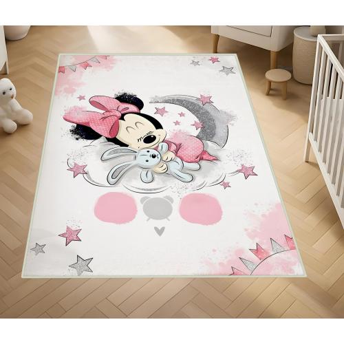 Minnie Mouse Nursery Rug, Baby Girl Playroom Mat, Washable Non-Slip Carpet