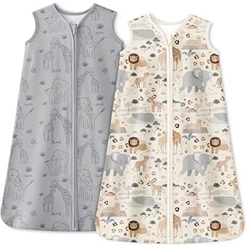 Baby Sleep Sack 0-6 Months 1.0 Tog Baby Wearable Blanket 100% Cotton Sleeping Sack with 2-Way Zipper for Infant Newborn Apricot & Gray Elephant