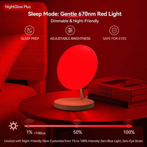 Red Therapy Night Light for Sleep Aid, Baby Nursery & Bedrooms - 670nm Bedside Lamp with Timer/Dimmer, Amber Light & Daylight Modes