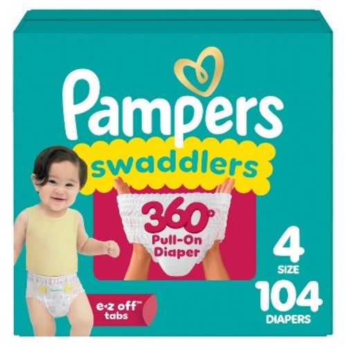 Pampers Swaddler 360 Disposable Baby Diapers - Size 4 - 104ct: 22 to 37 Lbs, Elastic Stretch Sides, Paraben-Free