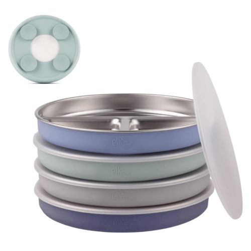 Elk and Friends Kids Stainless Steel Divided Plates with Silicone Suction Sleeves