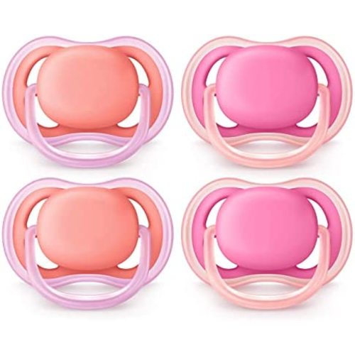 Philips AVENT Ultra Air Pacifier, 6-18 Months, Pink/Peach, 4 Pack, SCF245/42